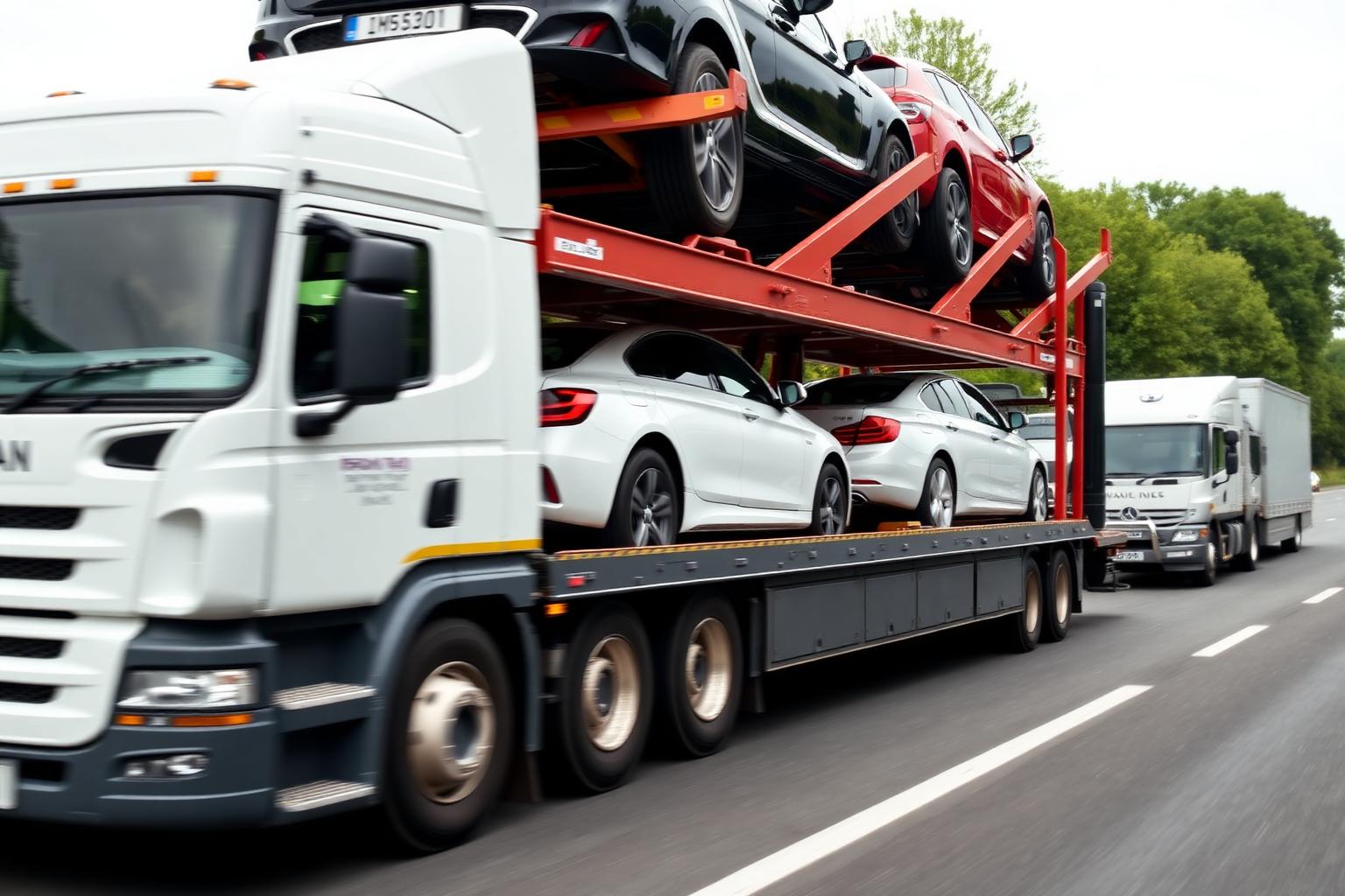 Vehicle transporter delivering new cars
